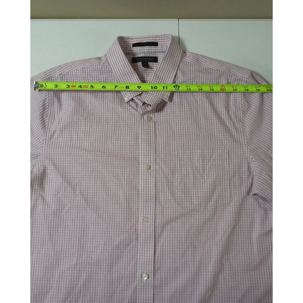 Banana Republic Slim Fit Pink Check Non-Iron Cotton Dress Shirt Tall Large L
